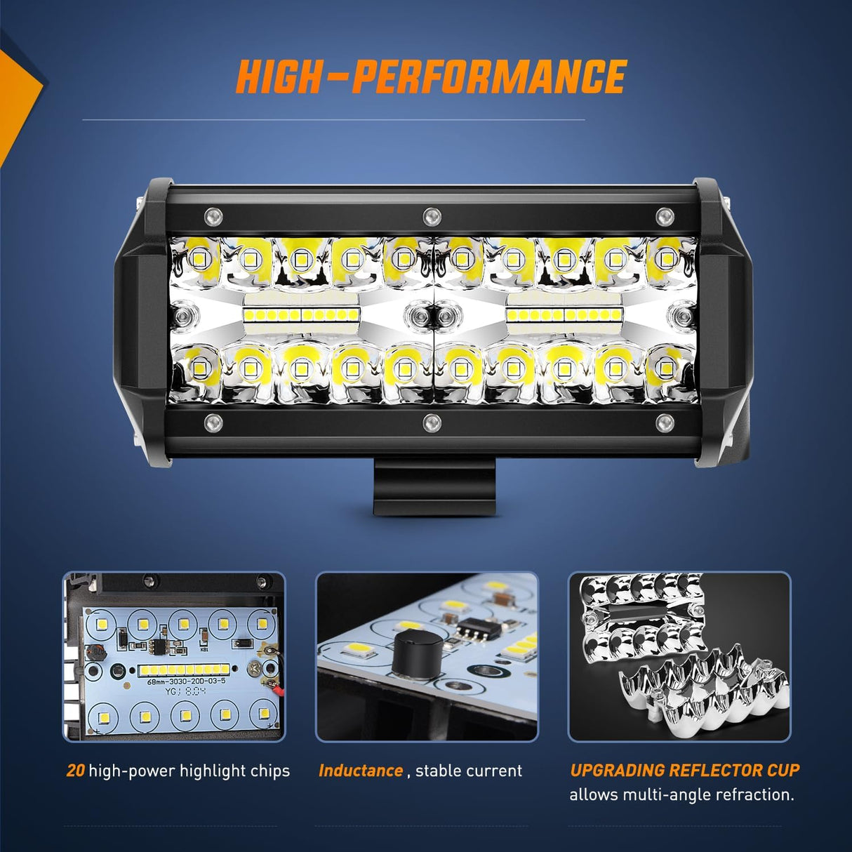 LED Pods 6PCS 6.5 Inch 120W Light Bar Triple Rows Spot Flood Combo Driving Light Waterproof Led Work Light Off-Road Truck Car ATV SUV Cabin Boat