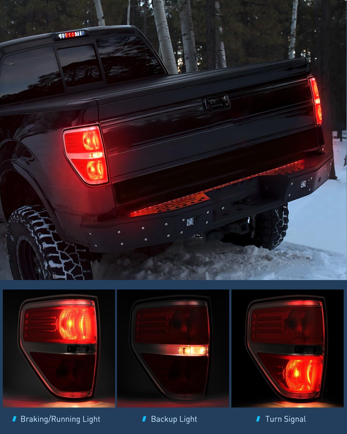 Taillight Assembly Compatible with 2009 2010 2011 2012 2013 2014 Ford F-150 Pickup Truck Taillights Rear Lamp Replacement OE Style Red Housing Driver and Passenger Side Chrome Trim