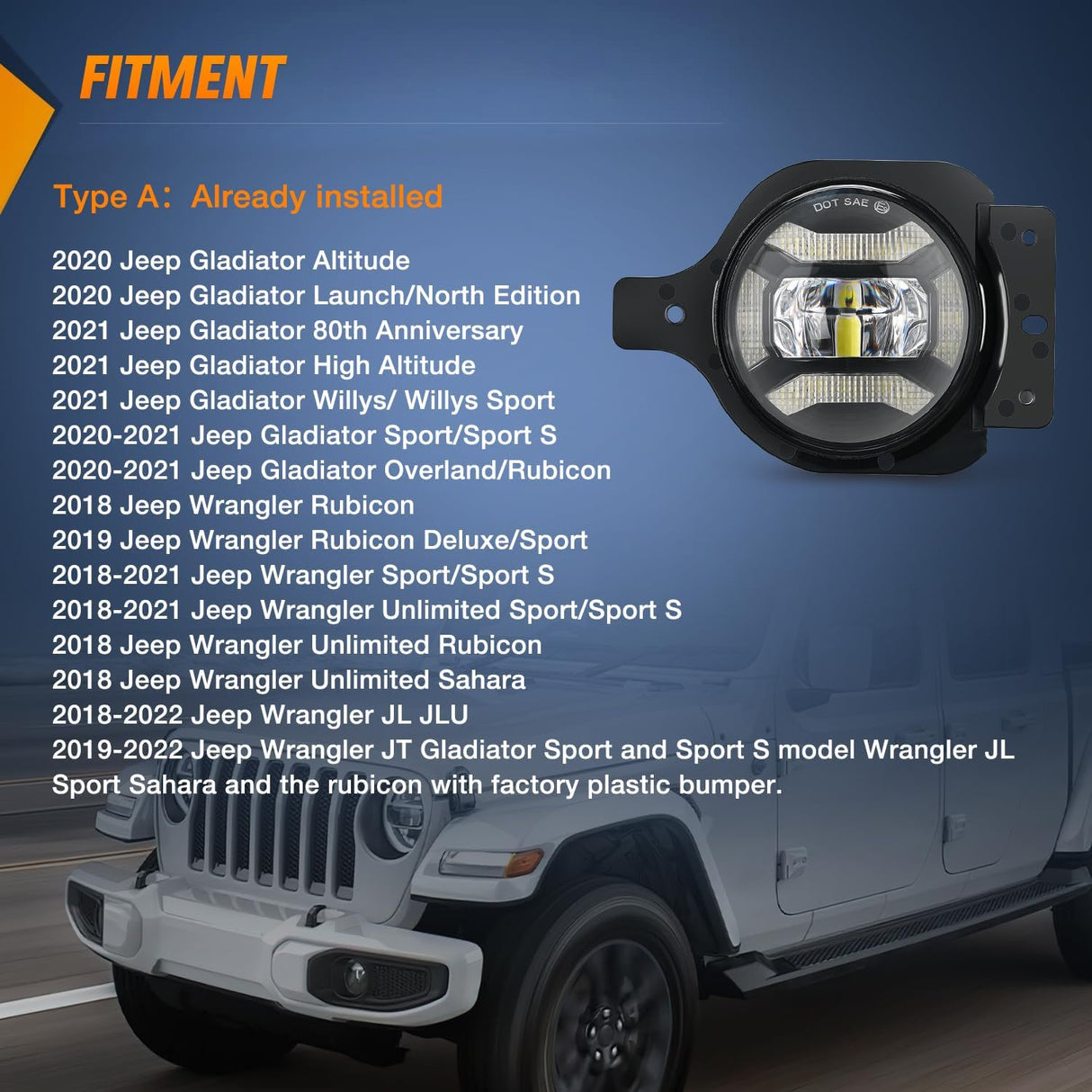 2018-2021 Jeep Wrangler JL JT JLU Gladiator Fog Light Assembly DRL Clear Lens Nilight