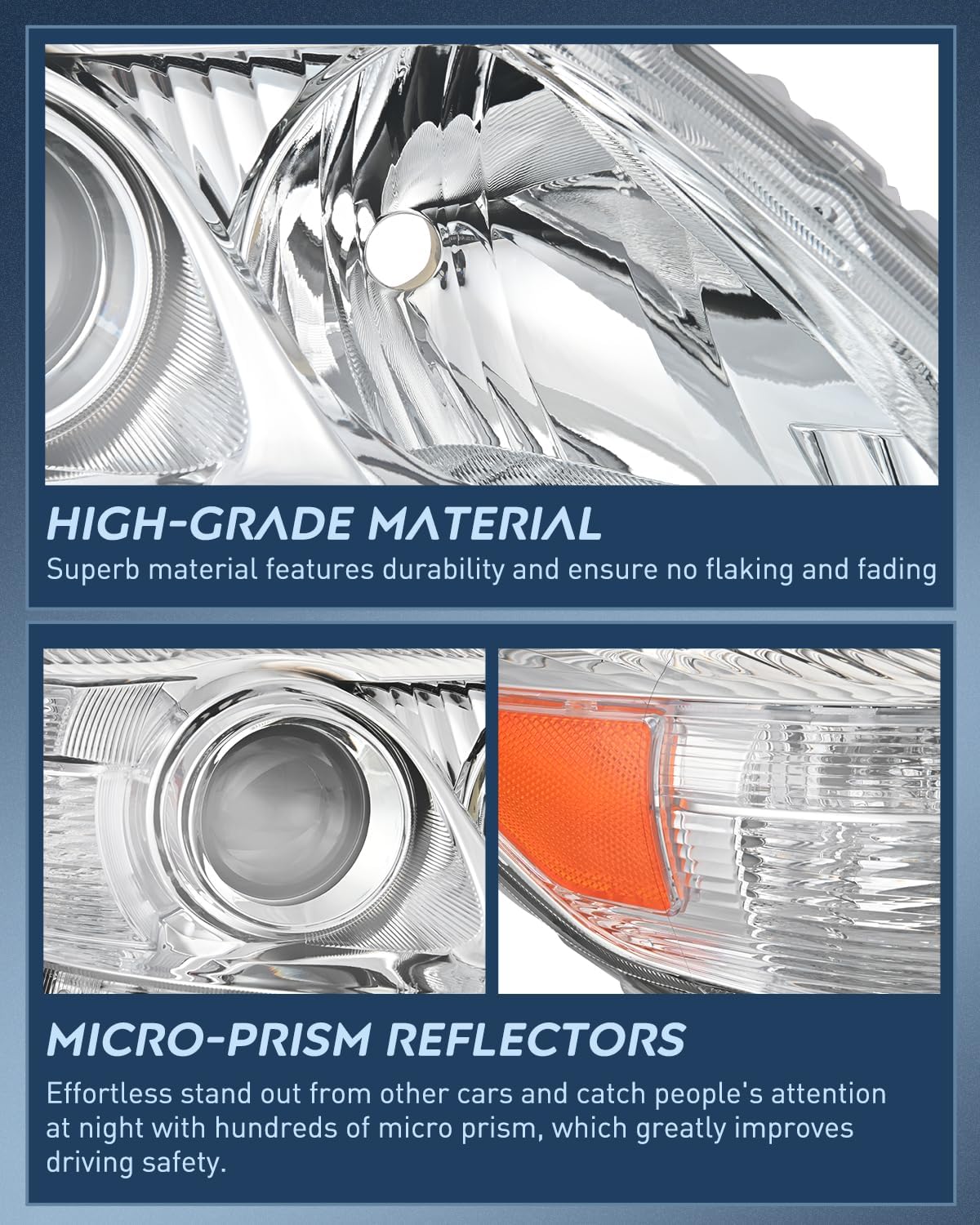 2010 2011 Toyota Camry Headlight Assembly Chrome Housing Amber Reflector Upgraded Clear Lens Nilight