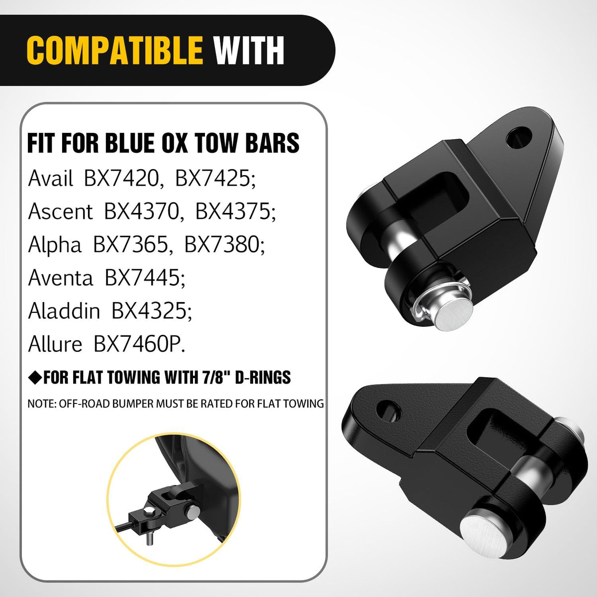 BX88296 BX88357 Tow Bar and Off Road Adapter Kit 7/8 Inch Pin | Fit for Blue OX Avail BX7420, Ascent BX4370, BX4375; Alpha BX7365, BX7380; Aventa BX7445; Aladdin BX4325;Allure BX7460P