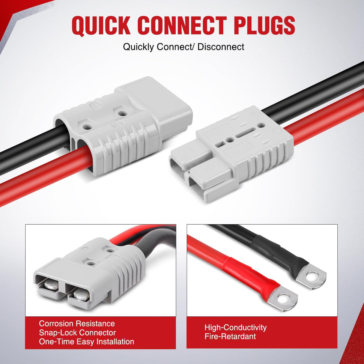 1 Gauge 30 Feet Heavy Duty Jumper Cables 900 Amp Booster Battery Cables with Permanent Installation kit and Quick Connect Plug Includes Carrying Bag for 12V & 24V Cars SUVs and Trucks
