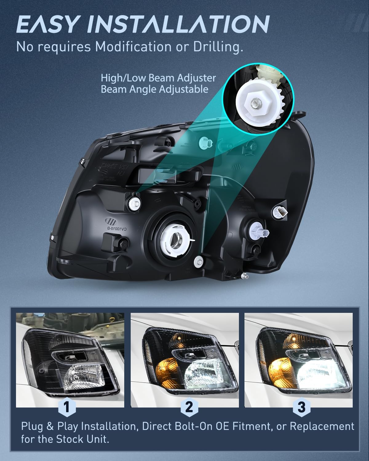 Headlight Assembly Compatible with 2005 2006 2007 2008 2009 Chevy Equinox SUV OE Style Replacement Headlights Black Housing Clear Reflector Headlamp Passenger and Driver Side