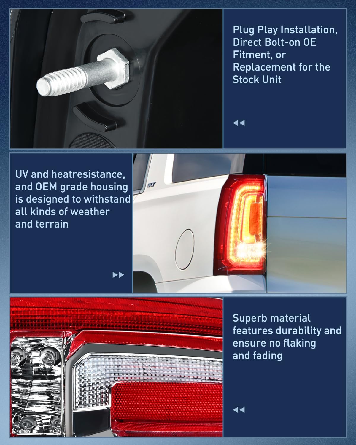 Taillight Assembly Compatible with 2015 2016 2017 2018 2019 2020 GMC Yukon and Yukon XL 2015-2018 submodel Denali SLE SLT LED Type Tail Lights Rear Lamp Replacement Driver Side