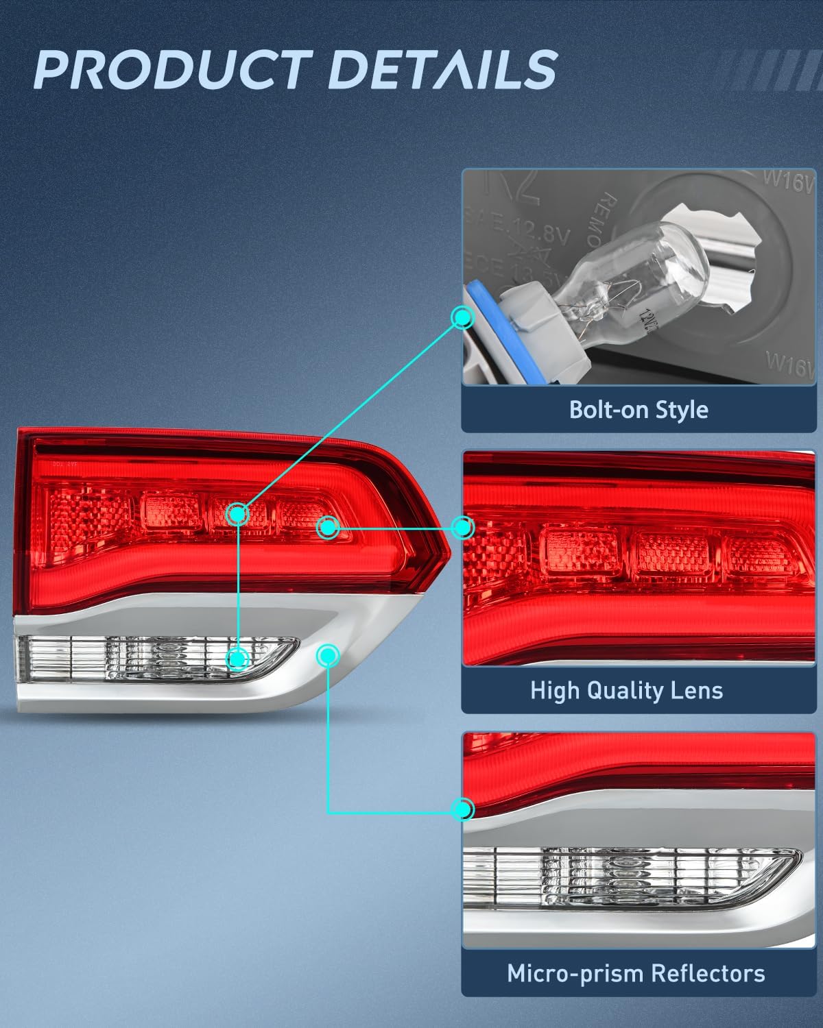 Taillight Assembly Compatible with 2014 2015 2016 2017 2018 2019 2020 Jeep Grand Cherokee Laredo/Limited/Overland/Summit Tail Lights Inner Driver Side w/Bulbs