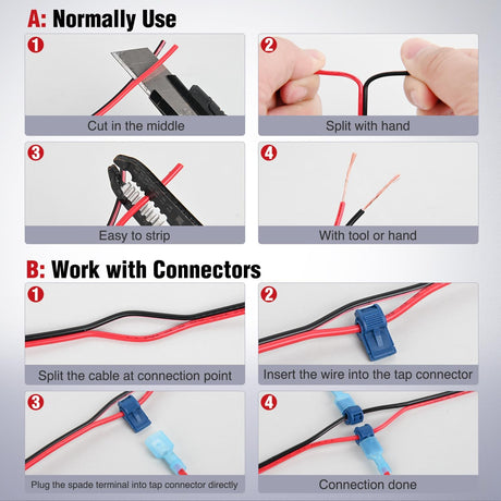 18AWG 100FT Copper Clad Aluminum Wire 18/2 Gauge Red Black CCA Electrical Cable 2 Conductor Parallel 12V/24V DC Flexible Extension Cords Nilight