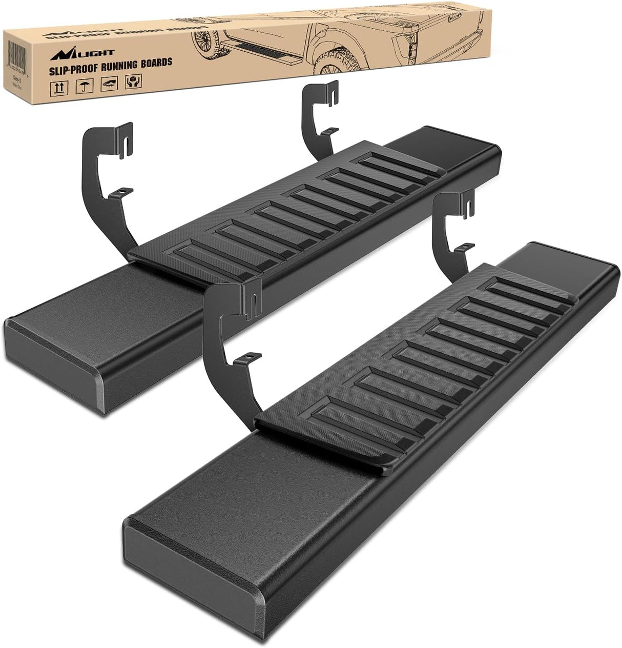 Running Boards for 2007-2018 Chevrolet Silverado GMC Sierra 1500HD 2007-2019 Chevy Silverado GMC Sierra 2500HD 3500HD Regular Standard Single Cab 6 Inch Side Step Nerf Bars Black