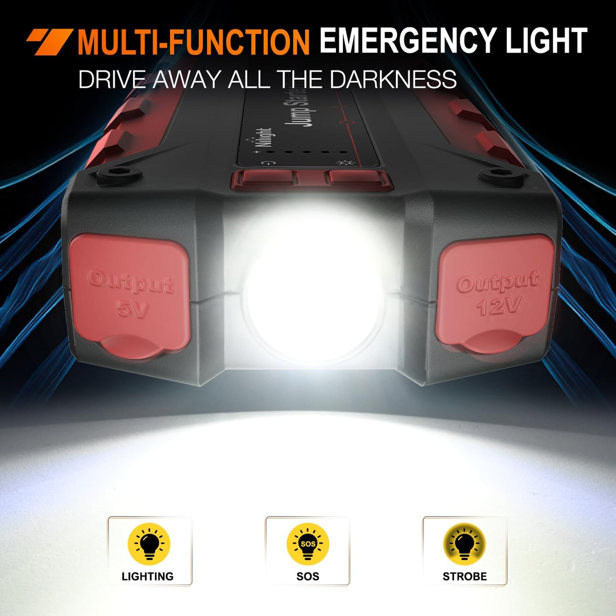 2000A Car Battery Jump Starter for Up to 8.0L Gas & 7.0L Diesel Engines 12V Portable Jump Start Booster Pack Jump Box with Jumper Cables DC Output and LED Light