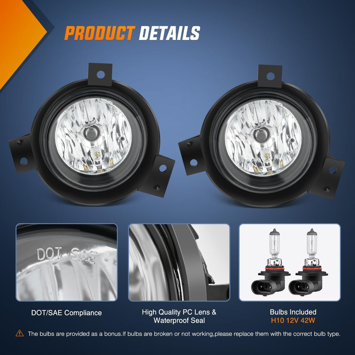 Fog Lights Assembly Compatible with 2001 2002 2003 Ford Ranger w/H10 12V 42W Bulbs Clear Lens Driver and Passenger Side
