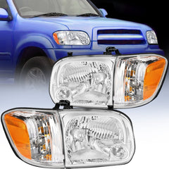 2005-2006 Toyota Tundra 4 Door Double Crew Cab 2005-2007 Sequoia Headlight Assembly Chrome Case Amber Reflector