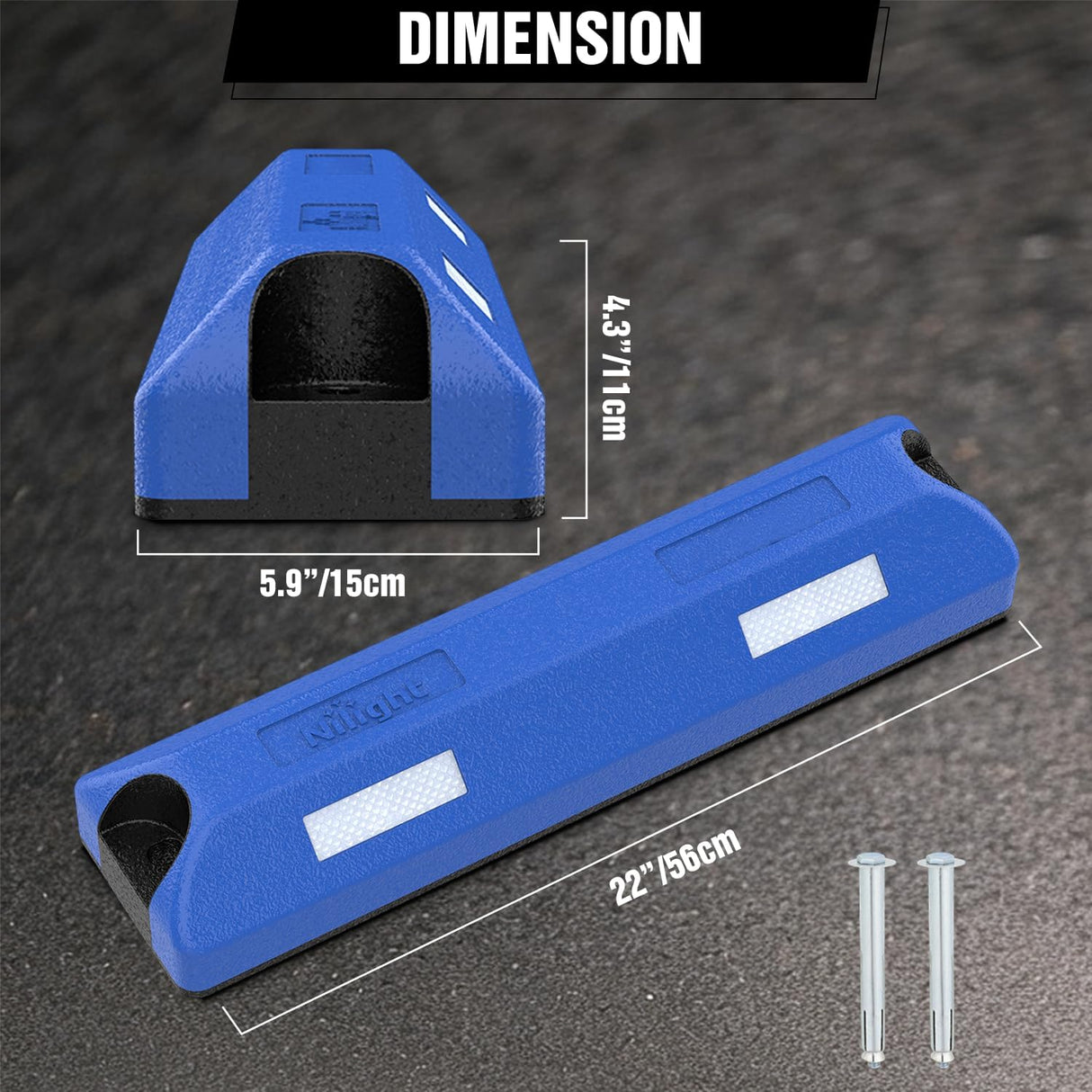 Rubber Parking Curbs 2 Pack - Heavy Duty 22 Inch Garage Wheel Stops Parking aid Block for Driveway & Parking Lot, Blue