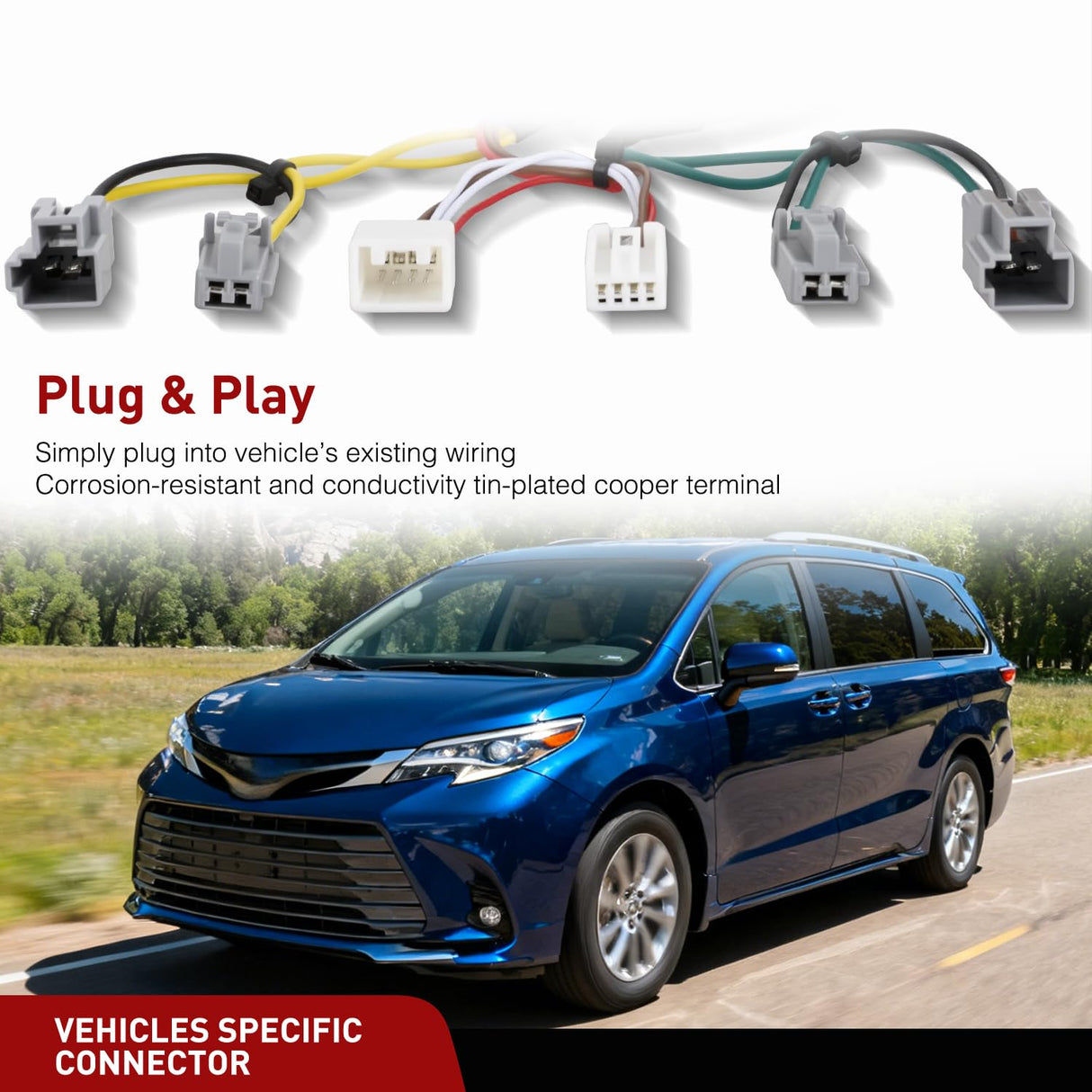 4 Pin Trailer Wiring Harness Kit 56106 Vehicle Standard 4 Way Connector Custom for 2011 2012 2013 2014 Toyota Sienna, 2015 2016 2017 2018 2019 2020 Sienna SE Simple Fit Tow Hitch Harness