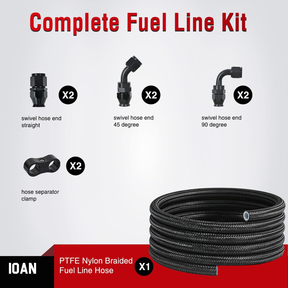 10AN 10FT PTFE Fuel Hose Kit with 8PCS AN10 Fitting&Hose Separator | Fit E85 Nylon Stainless Steel Braided Fuel Hose Universal for Automotive Racing Engines
