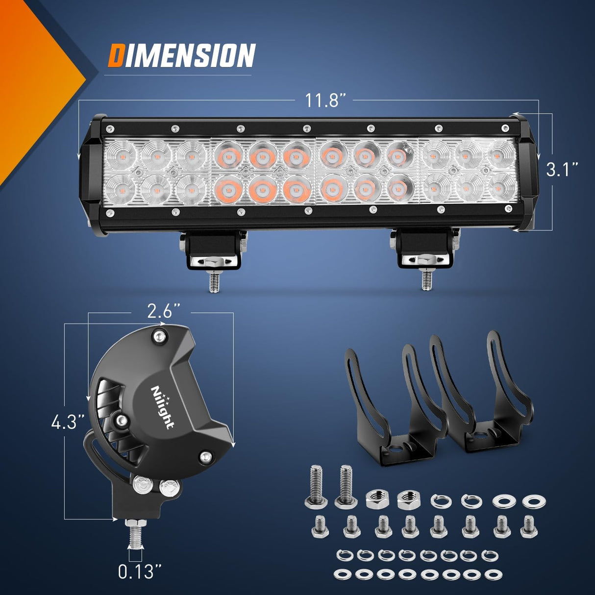 LED Light Bar 12 Inch 72W Spot Flood Combo Purple Beam Off Road Lamp Fishing Hunting Emergency Deck Work Lighting for Trucks UTV Pick-up Van Boat Tractor