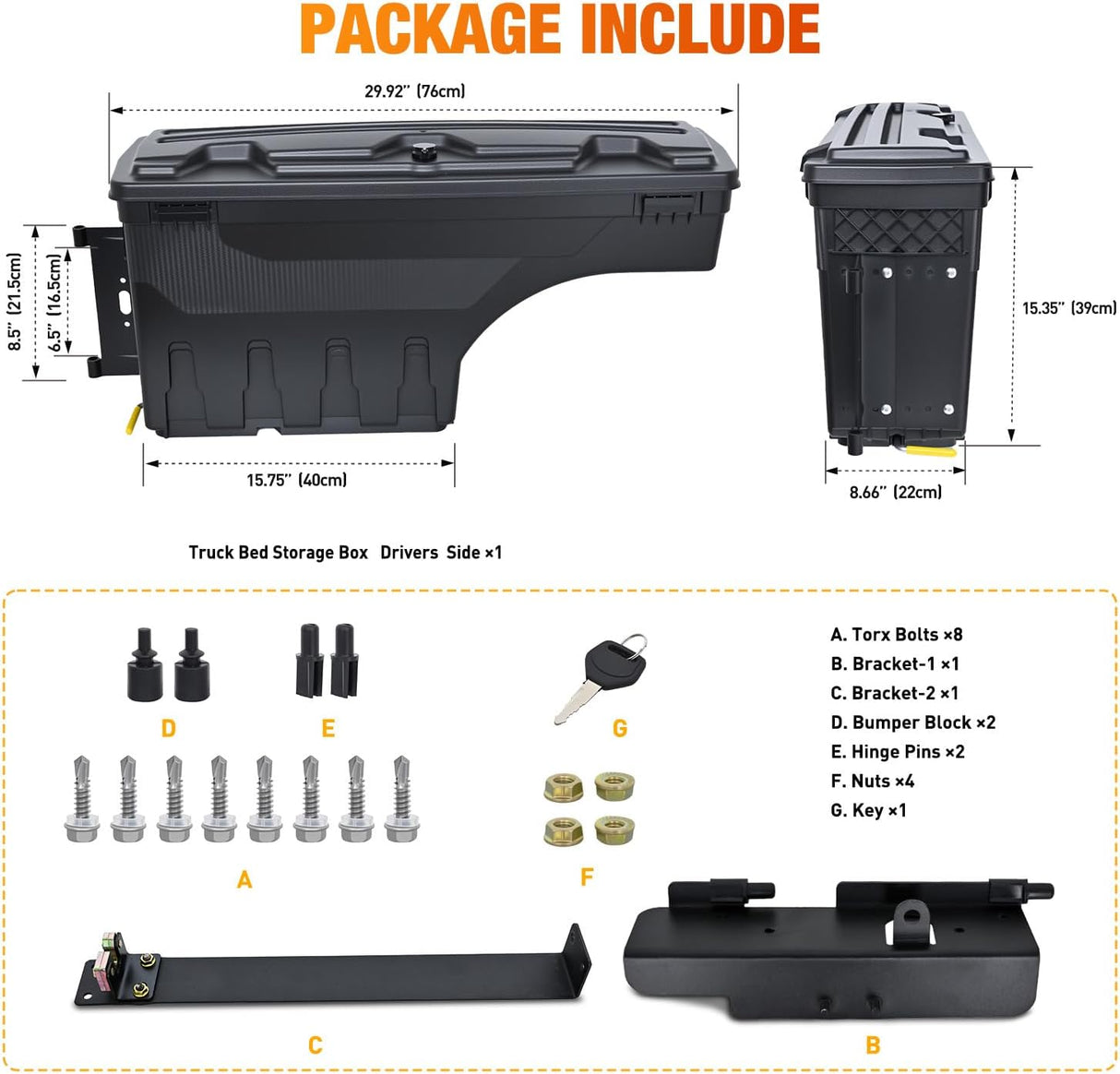 Truck Bed Tool Box Left Drivers Side Truck Tool Box Fit for Toyota Tundra 2007-2021 ABS Swing Case Truck Bed Storage Box with Lockable Lid Waterproof Wheel Well Toolbox Black