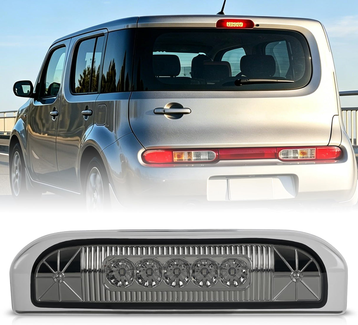 Third Brake Light for Nissan Cube 2009 2010 2011 2012 2013 2014 | for Nissan Cube 2009 2010 2011 2012 2013 2014, High Mount 3rd Stop Car Rear Center Cab LED Lamp Tail Replacement, Smoked Lens