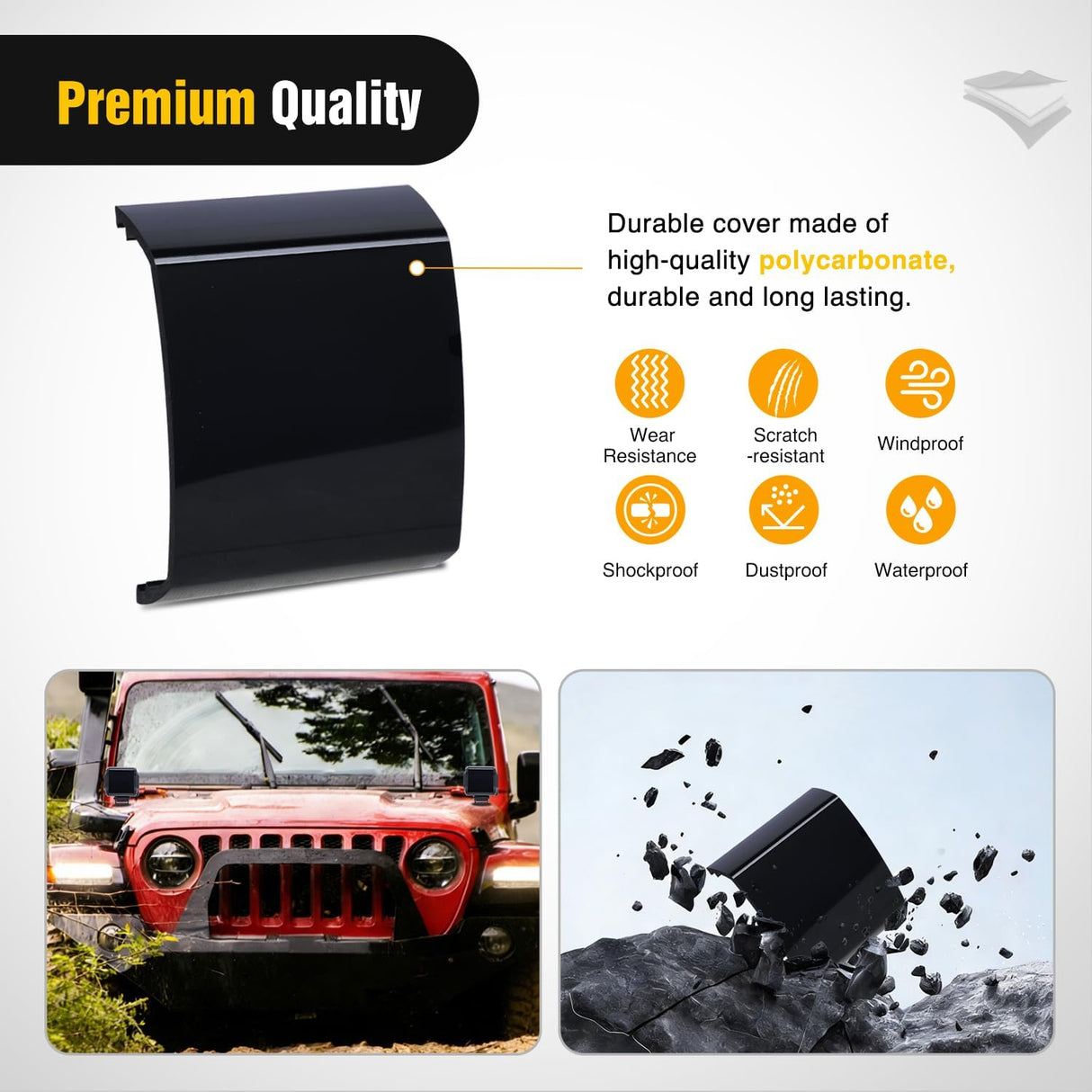 Light Bar Cover for 4 Inch LED Pods, 2 PCS Black Protective Durable Polycarbonate Lens Waterproof Dustproof Scratch-Proof for Double-Row Off Road Driving Lighting