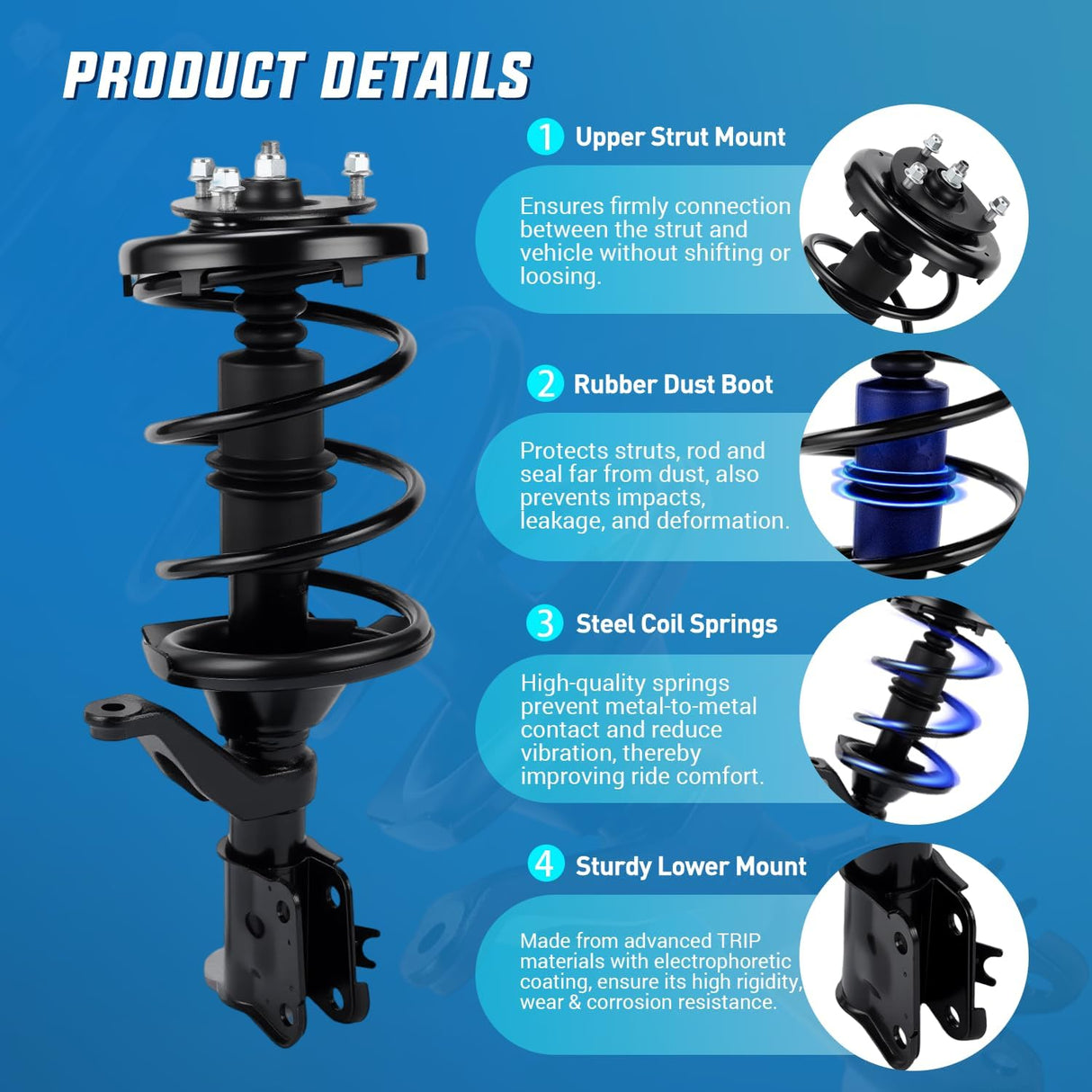 Front Struts Shocks Complete Assembly Kit Compatible with Honda Civic Acura EL 2001 2002 2003 2004 2005, Front Shock Absorber Strut Coil Spring Assembly Pair Replaces OE# 171433 171434, 2PCS