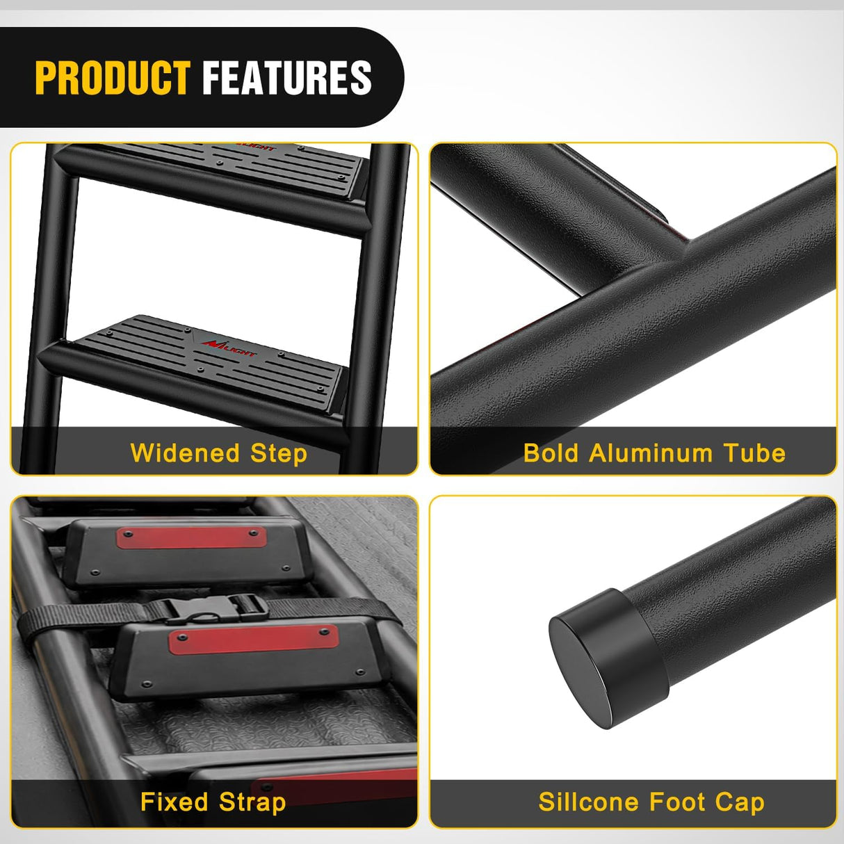 Universal Foldable Pickup Truck Tailgate Ladder | Truck Bed Step for Pickup, Features Non-Slip Wide Pedal, Stainless Steel Self-Drilling Screws, Sturdy Rubber Feet