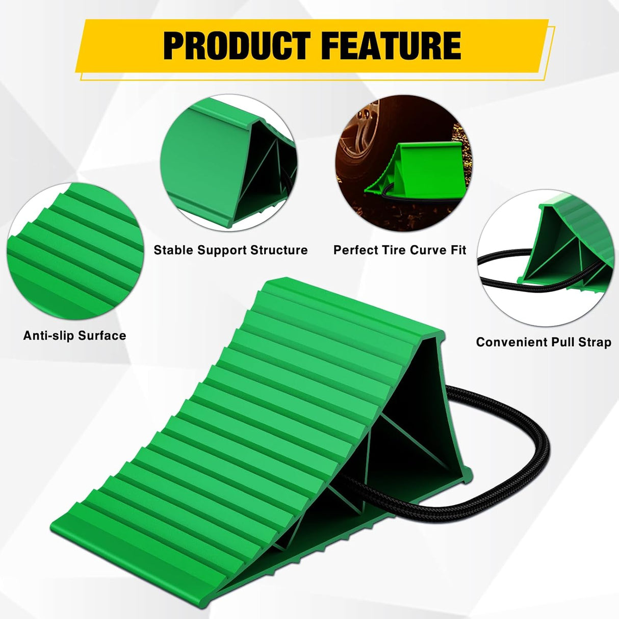 Wheel Chocks, Heavy Duty Wheel Stopper for Car, Truck, RV, Trailer, Caravan, Motorcycle, 8.7 Inch x 4.8 Inch x 4.2 Inch, 2-Pack(Green)