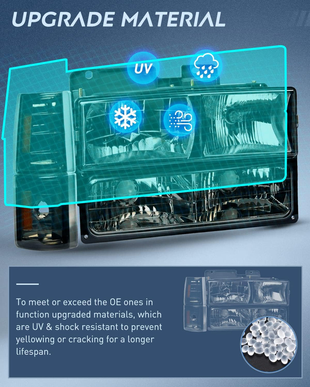 1994-1998 GMC C10 Sierra Yukon Suburban Headlight Assembly Chrome Case Smoke Reflector Nilight