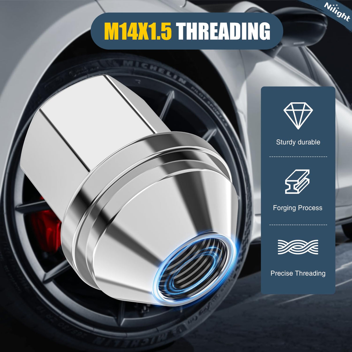 20PCS M14x1.5 Lug Nuts Compatible with 2012-2018 Ram 1500 | for 2019-2022 Jeep Wrangler/Gladiator 2011-2024 Grand Cherokee One-Piece Solid Chrome Steel OEM Factory Wheel Nuts Replace