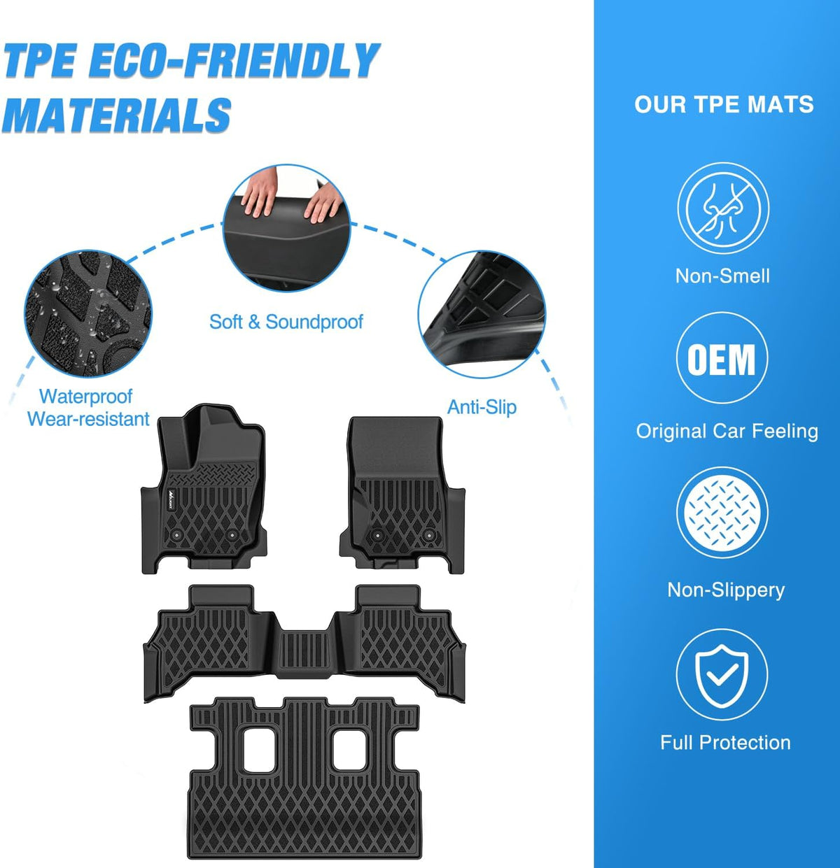 TPE Floor Mats for Toyota 4Runner 7 Seats Only 2025 2026 | All Weather Custom Fit Heavy Duty Floor Liners