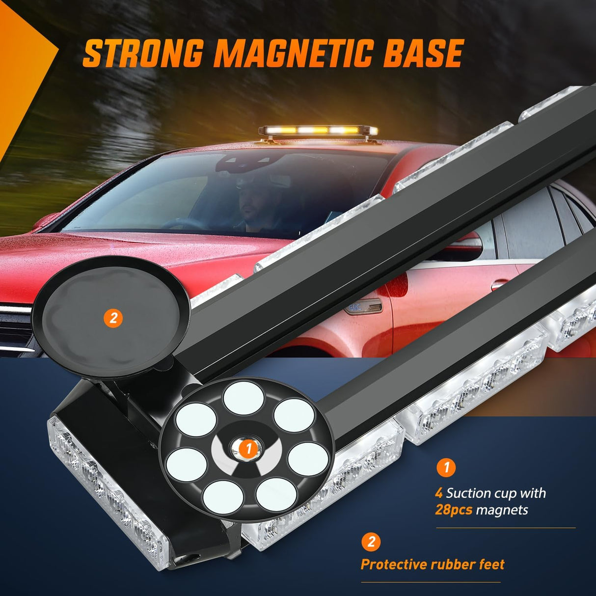 29.5 Inch Roof Top Amber White Strobe Lights 56LED Hazard Emergency Warning Light Bar Magnetic Mount Nilight