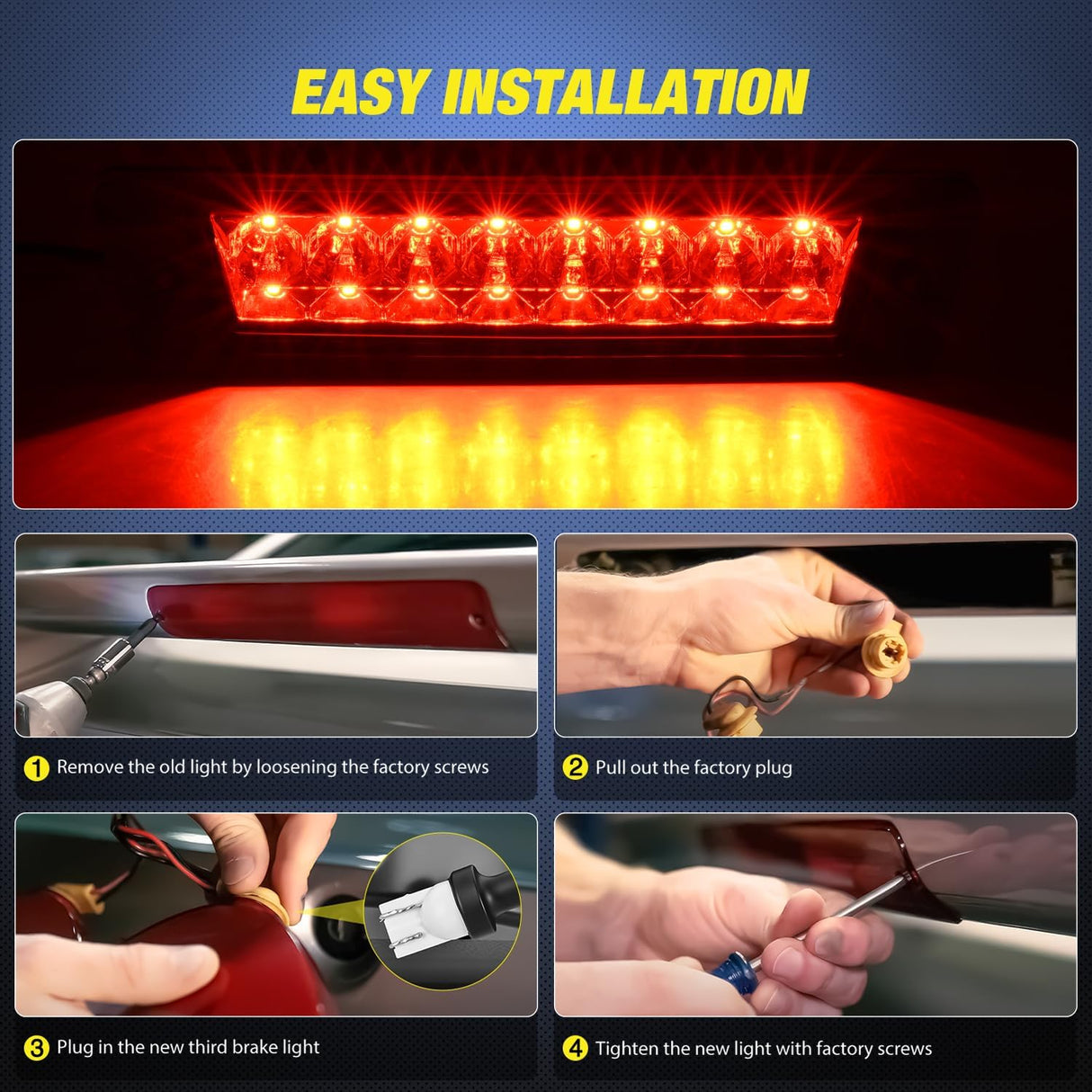 Third Brake Light for Ford Mustang Hatchback 1987-1993 with Spoiler | for Ford Mustang LX Hatchback 1987 1988 1989 1990 1991 1992 1993 with Spoiler Version, High Mount 3rd Stop LED Lamp, Smoked