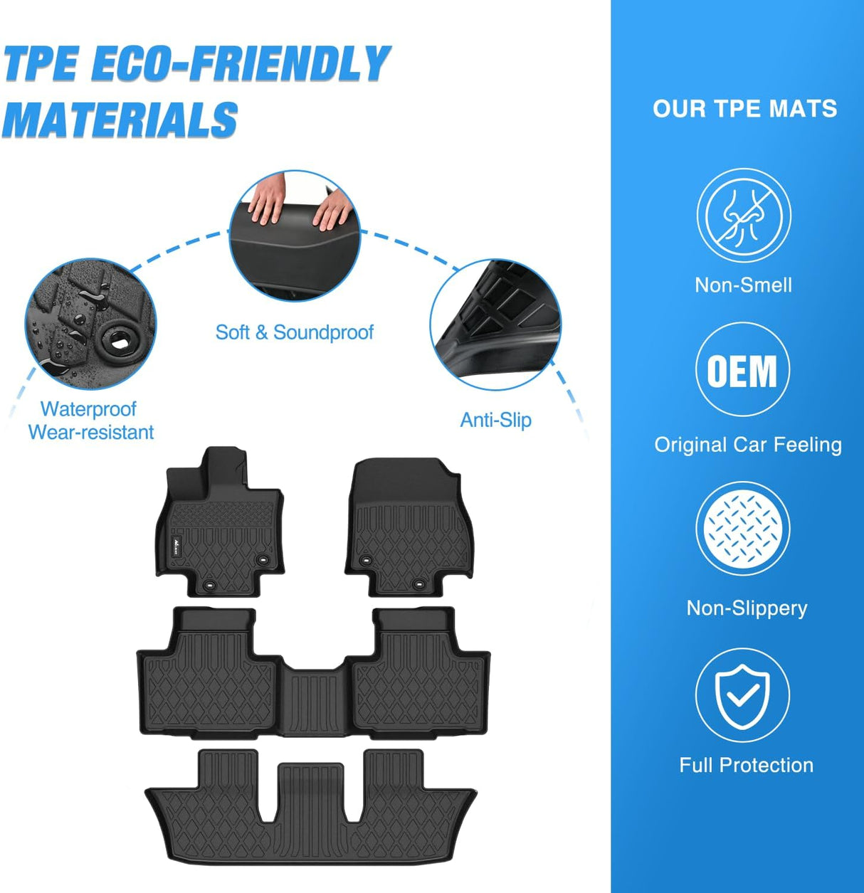 TPE Floor Mats for Toyota Grand Highlander 2024 2025 2026 with Subwoofer (Include Hybrid) Lexus TX350 2024 2025 2026, All Weather Custom Fit Heavy Duty Floor Liners