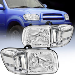 2005-2006 Toyota Tundra 4 Door Double Crew Cab 2005-2007 Sequoia Headlight Assembly Chrome Case Clear Reflector