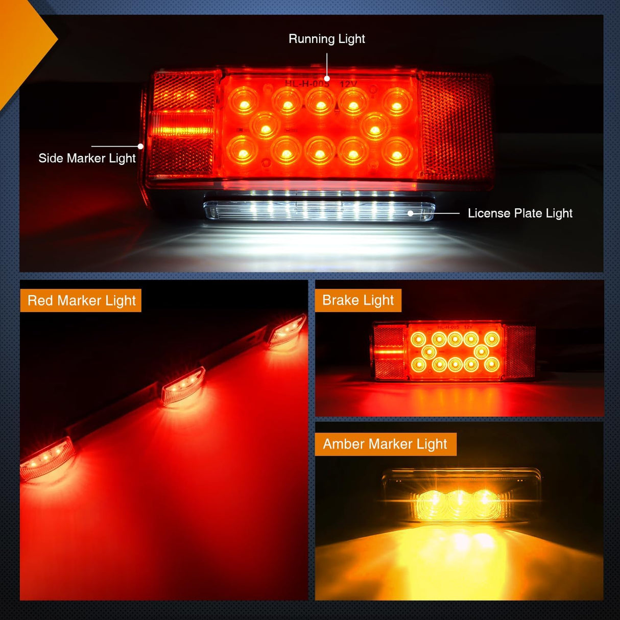 Nilight LED Trailer Light Kit 2 PCS Red Rectangular Stop Turn Tail License Lights 3.9 Inch Amber Side Marker Taillights 9 LEDs ID Bar For 12V RV Truck Marine Boat Snowmobile