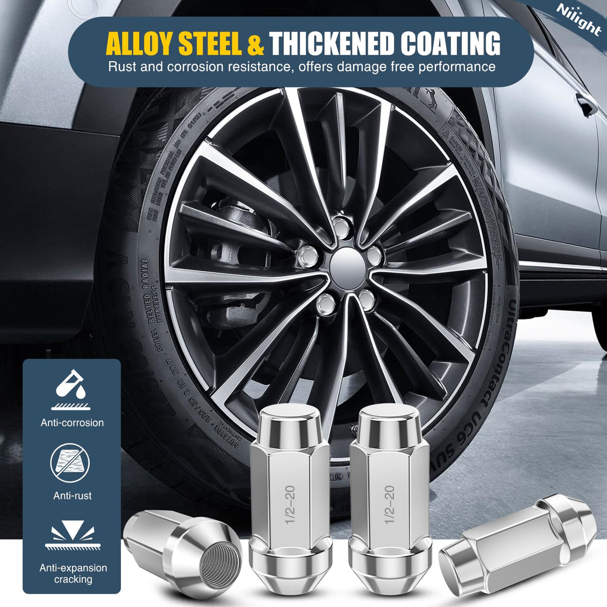 20PCS 1/2-20 Lug Nuts Compatible with 1987-2017 Jeep Wrangler | for 1991-2020 Ford Explorer 1994-2014 Mustang One-Piece Solid Chrome Steel Closed End Wheel Nuts Replace