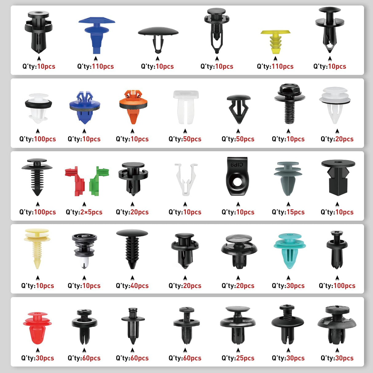 1125Pcs Car Push Retainer Clips Auto Fasteners Kit Included 34 Most Popular Sizes Nylon Bumper Fender Rivets with 5 Fasteners Remover 10 Cable Ties for Toyota GM Ford Honda Chevy