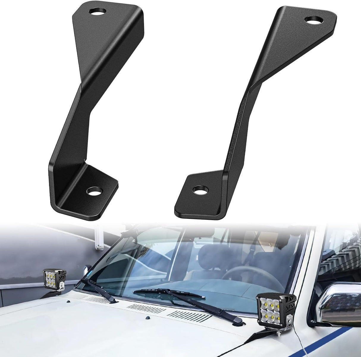 Ditch Light Brackets Hood Hinges Mount Bracket Kit for Auxiliary Offroad LED Pods Work Lighting Compatible with Toyota 4Runner 1989 1990 1991 1992 1993 1994 1995 3rd Gen Pickup