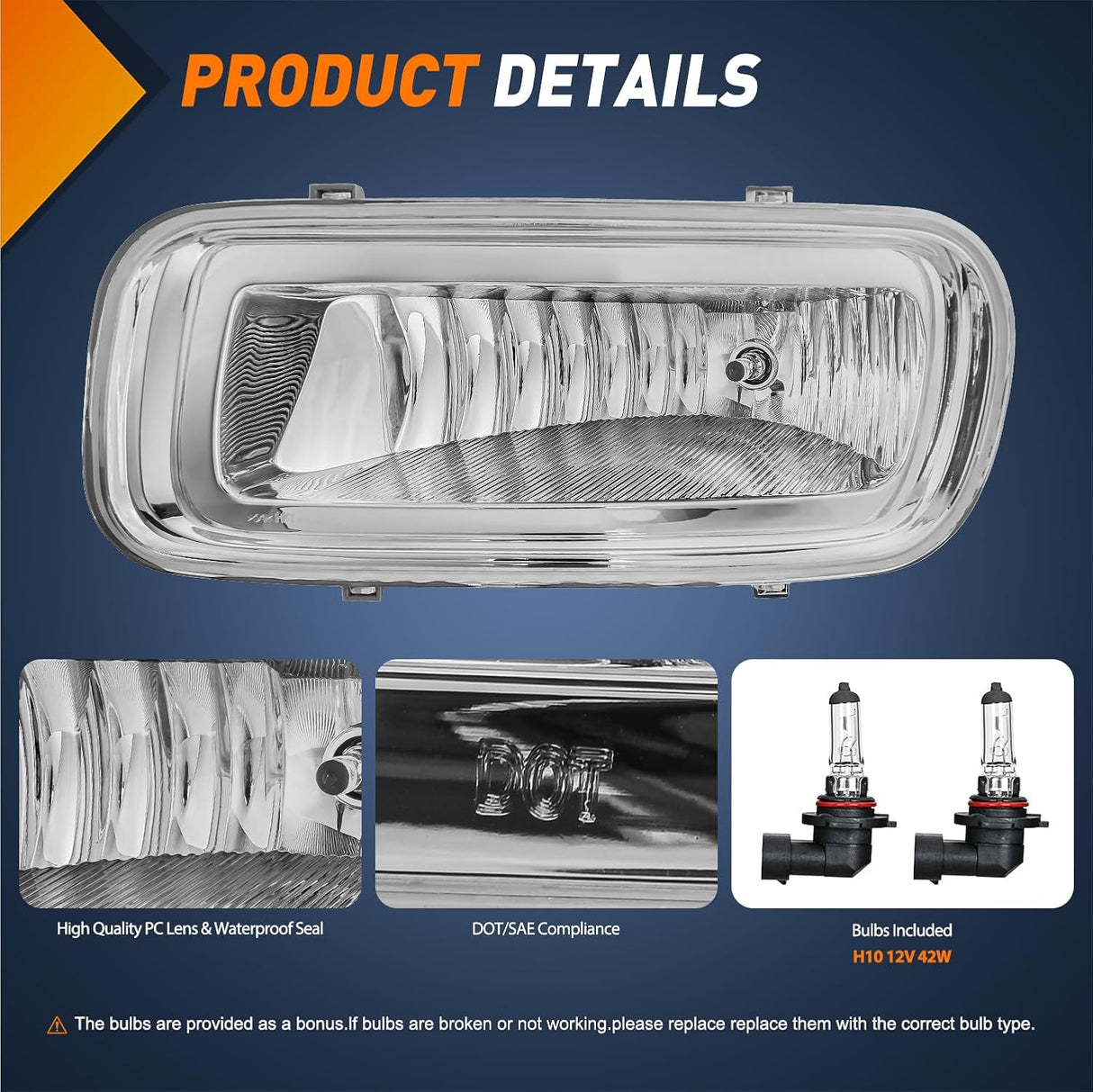 Fog Light Assembly Fog Lights Assembly Compatible with 2004 2005 2006 Ford F-150 F150 Left Driver and Right Passenger Side Clear Lens w/H10 12V 42W Bulbs
