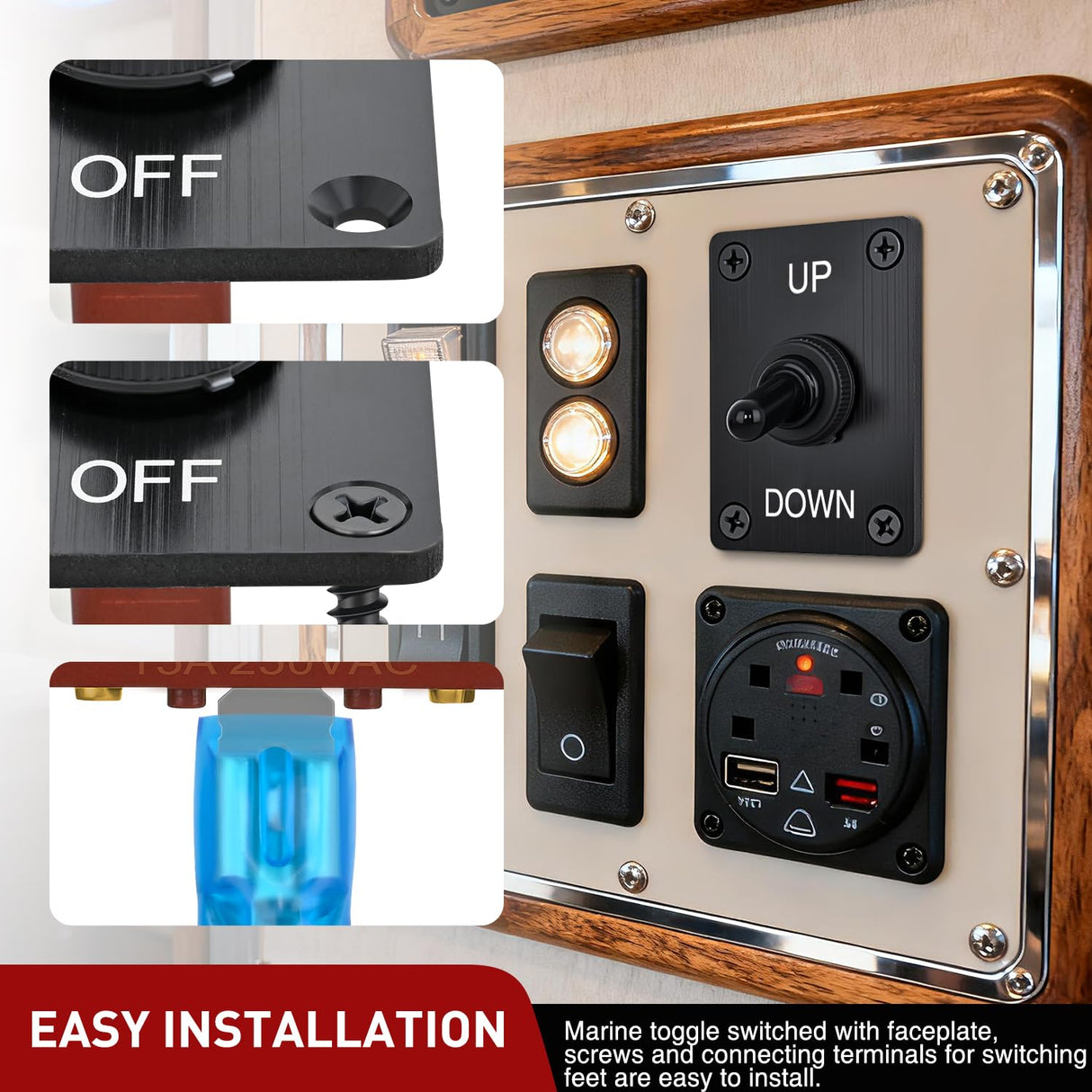 Heavy Duty Momentary Toggle Switch Waterproof 3 Pin 3 Position (ON)-Off-(ON) SPDT 12V DC 30A with Up-Down Mounting Panel and Weatherproof Cap Cover for Auto Car Marine Boat Automotive