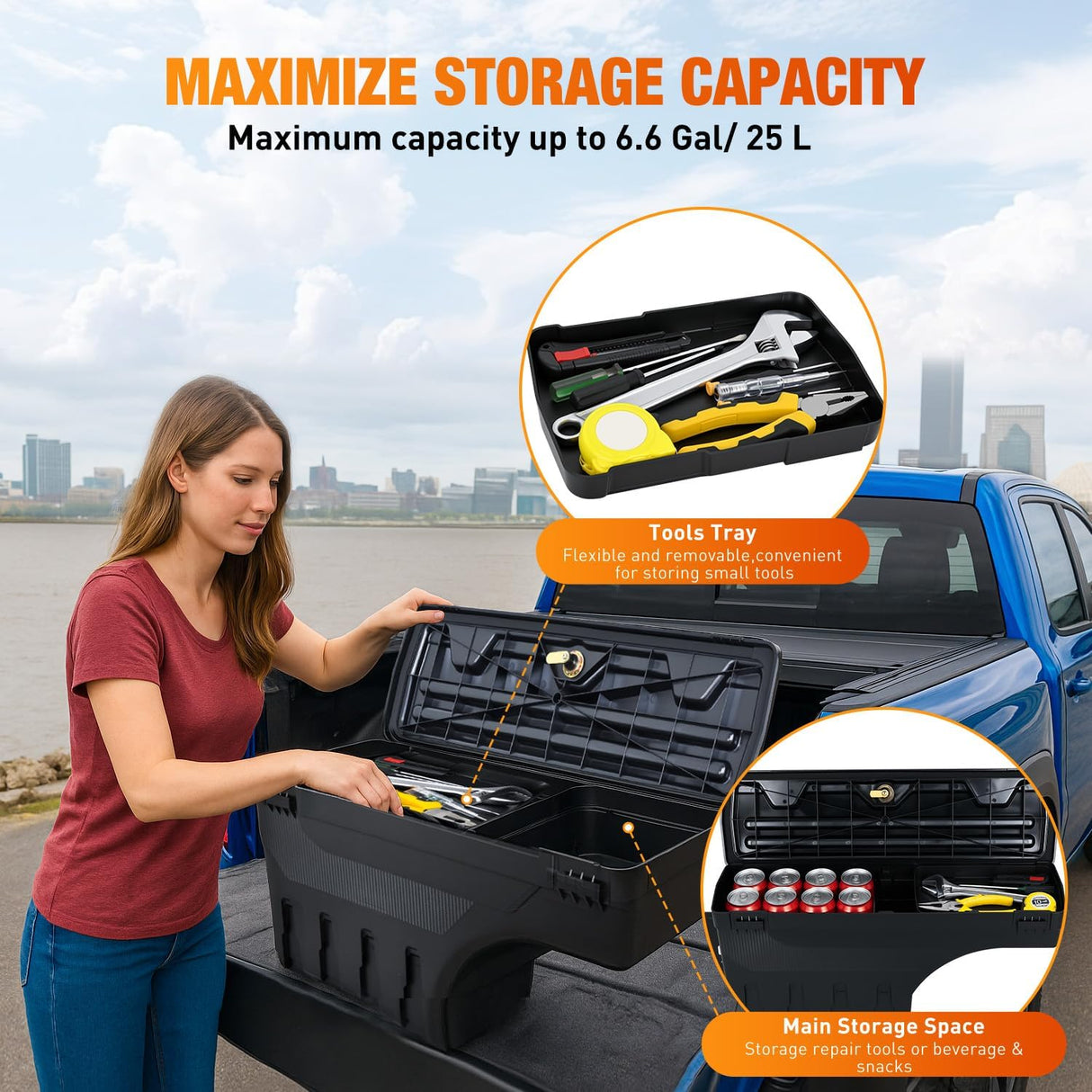 Truck Bed Tool Box Driver Side & Passenger Side Truck Toolbox Fit for Chevrolet Silverado GMC Sierra 1500 2500 3500 2007-2018 Swing Case Truck Bed Storage Box w Lockable Lid Wheel Well Toolbox