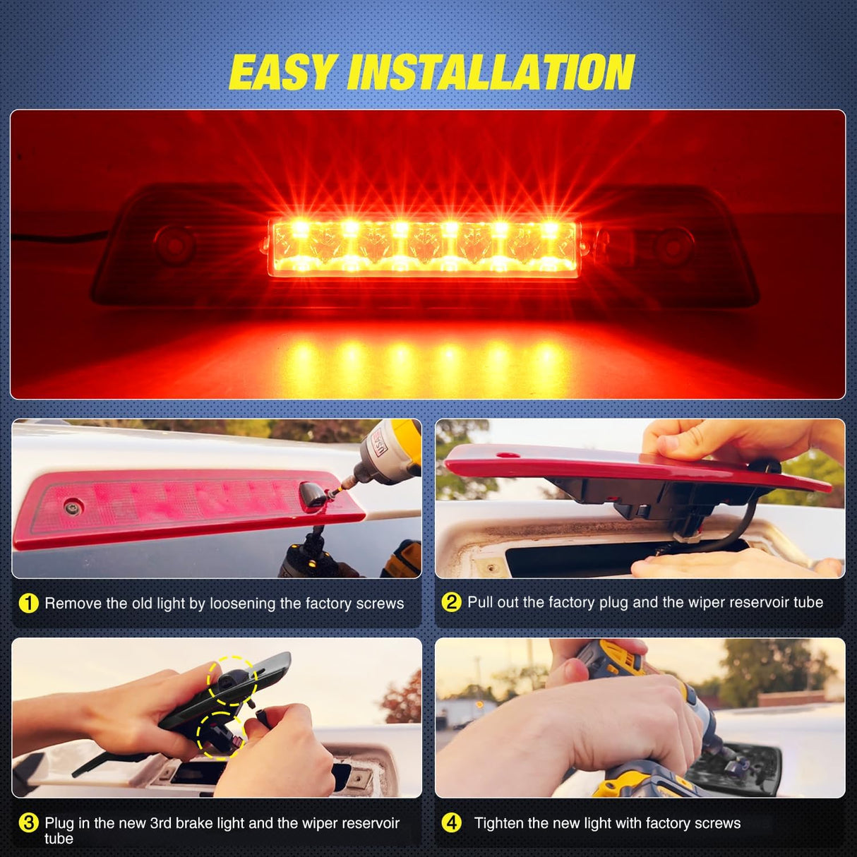 Third Brake Light Tail High Mount 3rd Stop Lights Smoked Lens Compatible with Jeep Liberty 2008 2009 2010 2011 2012 Van SUV Rear Center Cab Lamp