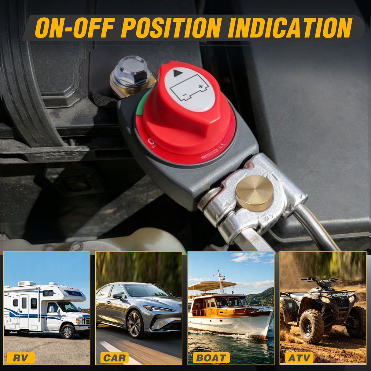Side Post Battery Disconnect Switch with Adapter Negative | 12V-48V 275A Marine Battery Kill Switch ON OFF Negative Power Cut Shut Off for Boat Car RV