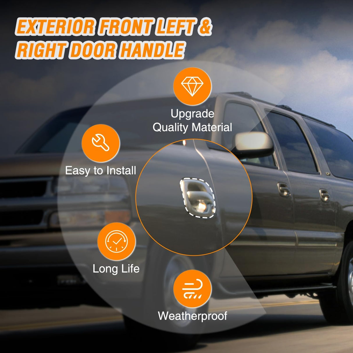 Exterior Front Left Right Car Door Handle with Keyhole Fit for 1999 00 01 02 03 04 05 06 07 Cadillac Escalade Chevy Avalanche Silverado Tahoe GMC Sierra Yukon Denali Replaces#15034985,15034986