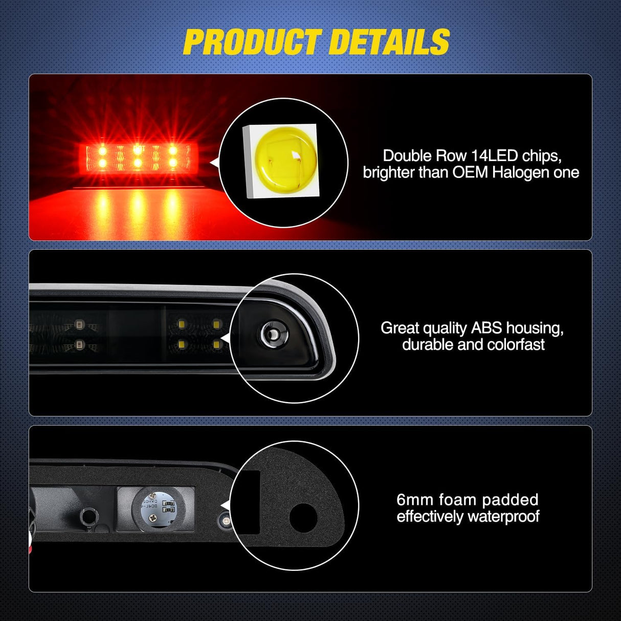 Third Brake Light Tail High Mount 3rd Stop Cargo Reverse Lights Smoked Lens Compatible with Ford F150 1994 1995 1996 F250 F350 Bronco 1992 1993 1994 1995 1996 1997 Pickup Truck Rear Cab Lamp