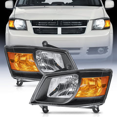 2008-2010 Dodge Grand Caravan Headlight Assembly Black Case Amber Reflector