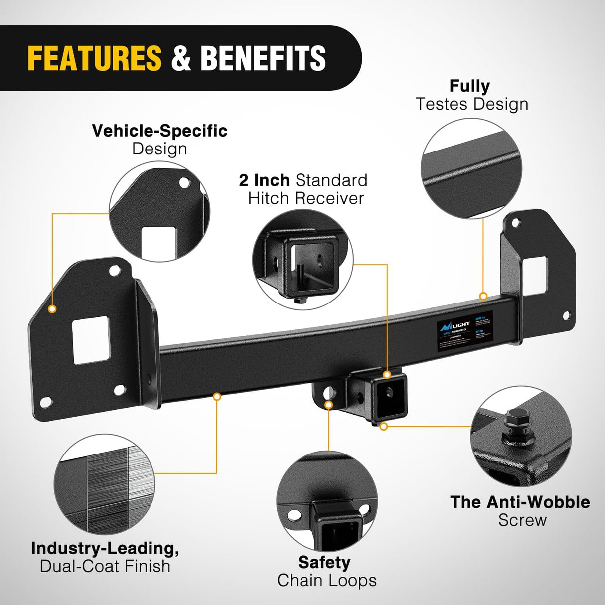 Class 3 Trailer Hitch 2 Inch Receiver Compatible with Tesla Model Y 2020-2026, Multi-Fit Hitch to Receive Ball Mount Cargo Carrier Bike Rack Tow Hook, Black Powder Coated