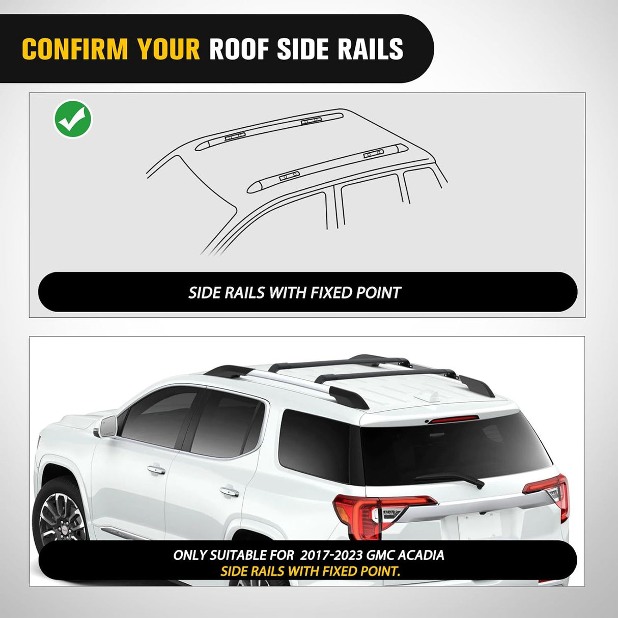 Roof Rack Cross Bars Compatible with GMC Acadia 2017 18 19 20 21 22 2023 with Side Rails, Adjustable Aluminum Less Wind Noise Car Crossbars for Cargo Carrier Luggage Box Kayak Tent Snowboard