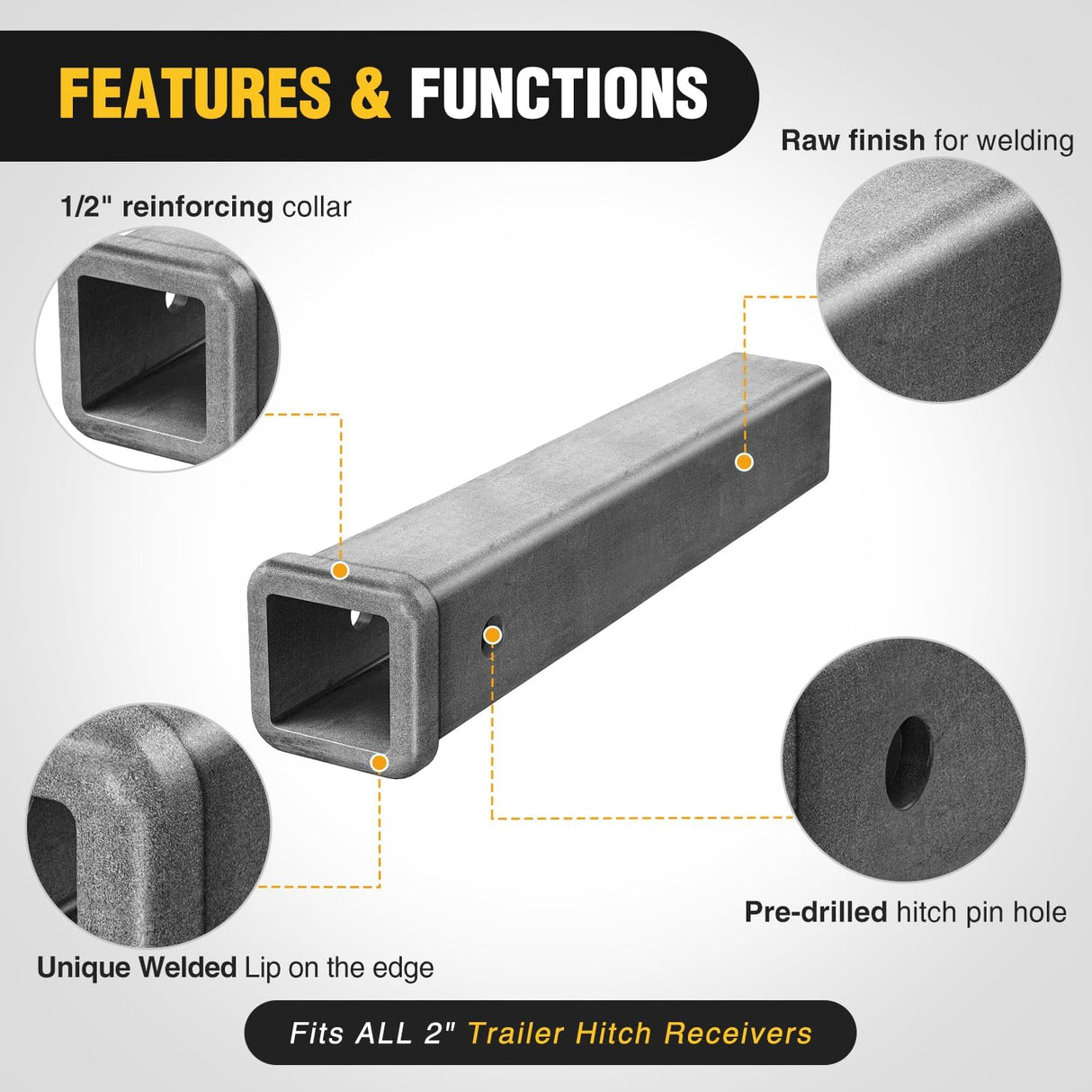 Hitch Adapter 2 Inch x 12 Inch Combo Bar Trailer Receiver Tube Weld-on Raw Steel Hitch Bar