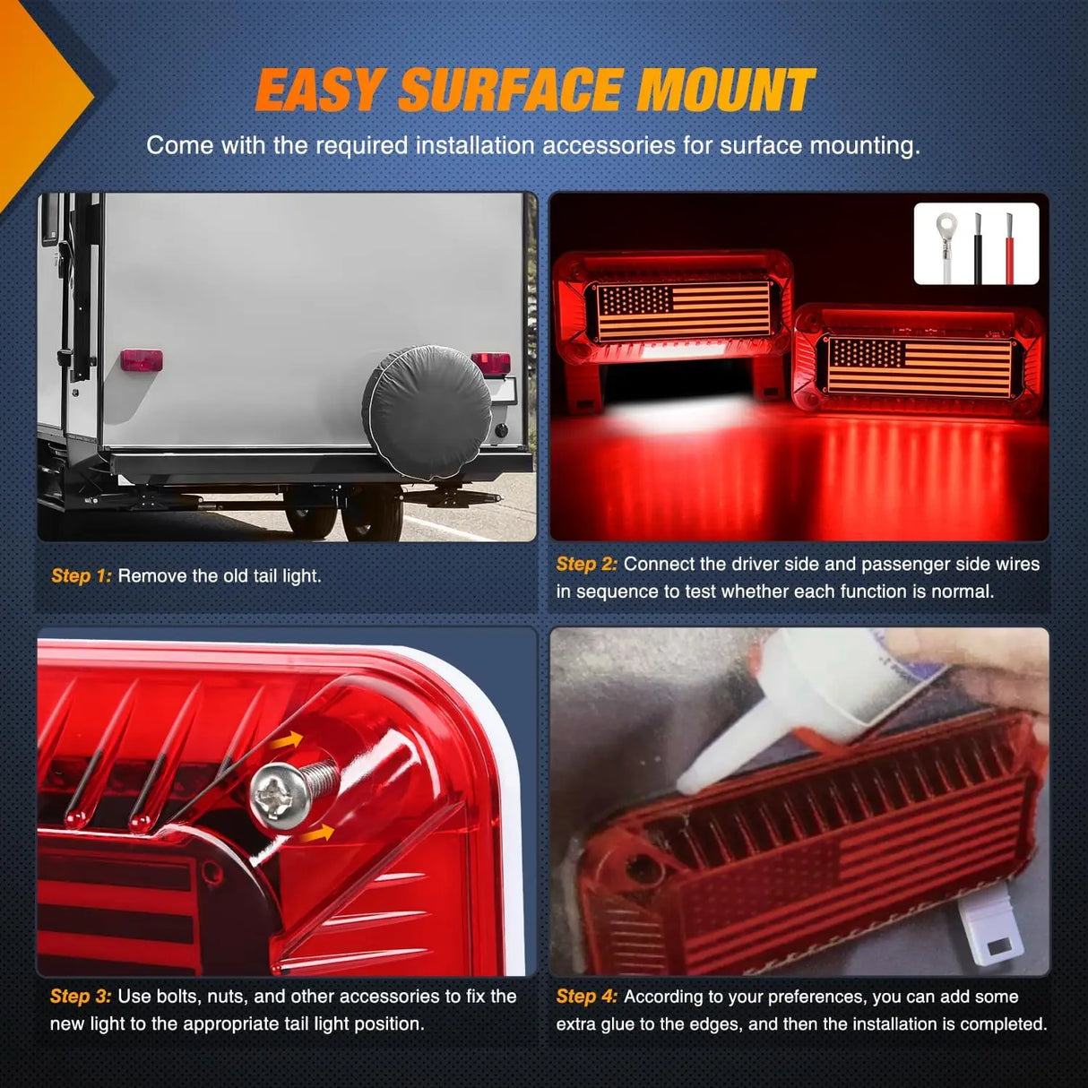 72Leds LED RV White License Plate Red Tail Lights Nilight