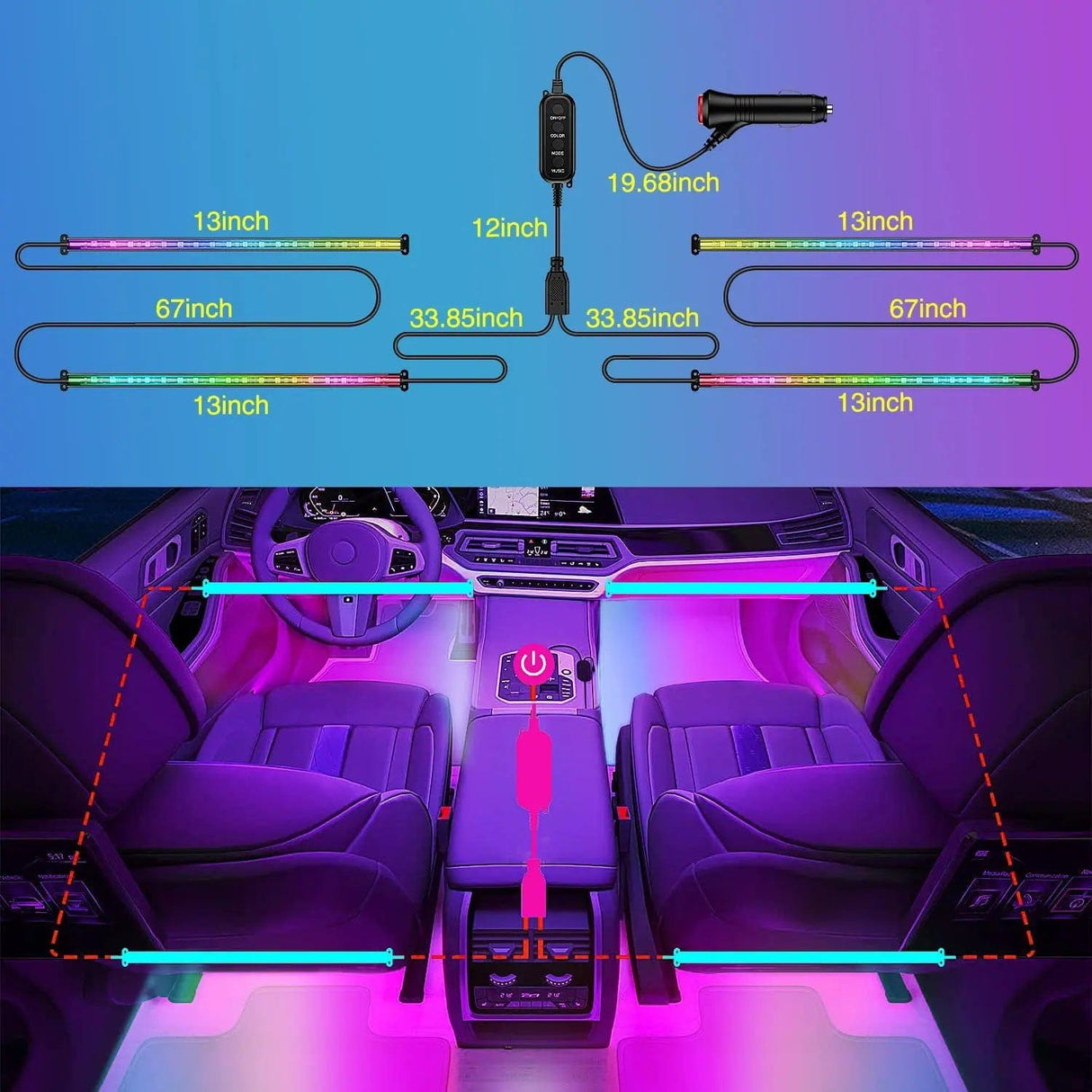 led light strip 72Leds RGBIC Interior Light Strip APP RF Remote Control 4PCS
