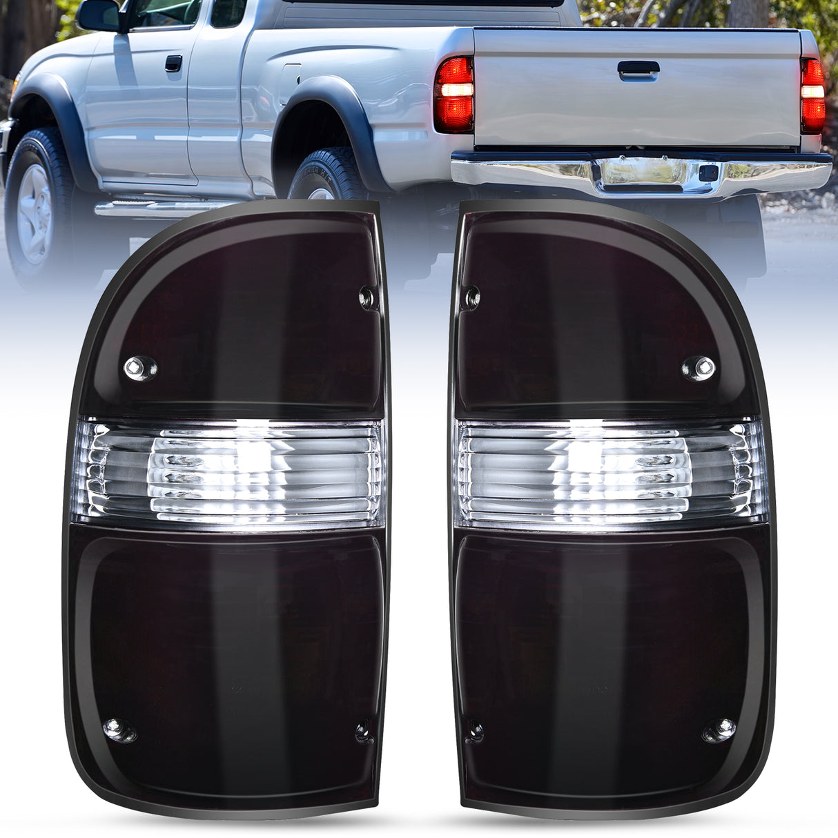 Nilight Taillight Assembly Compatible with 2001 2002 2003 2004 Toyota Tacoma Rear Lamp Replacement with Dark Red Housing Tail Lights Driver and Passenger Side