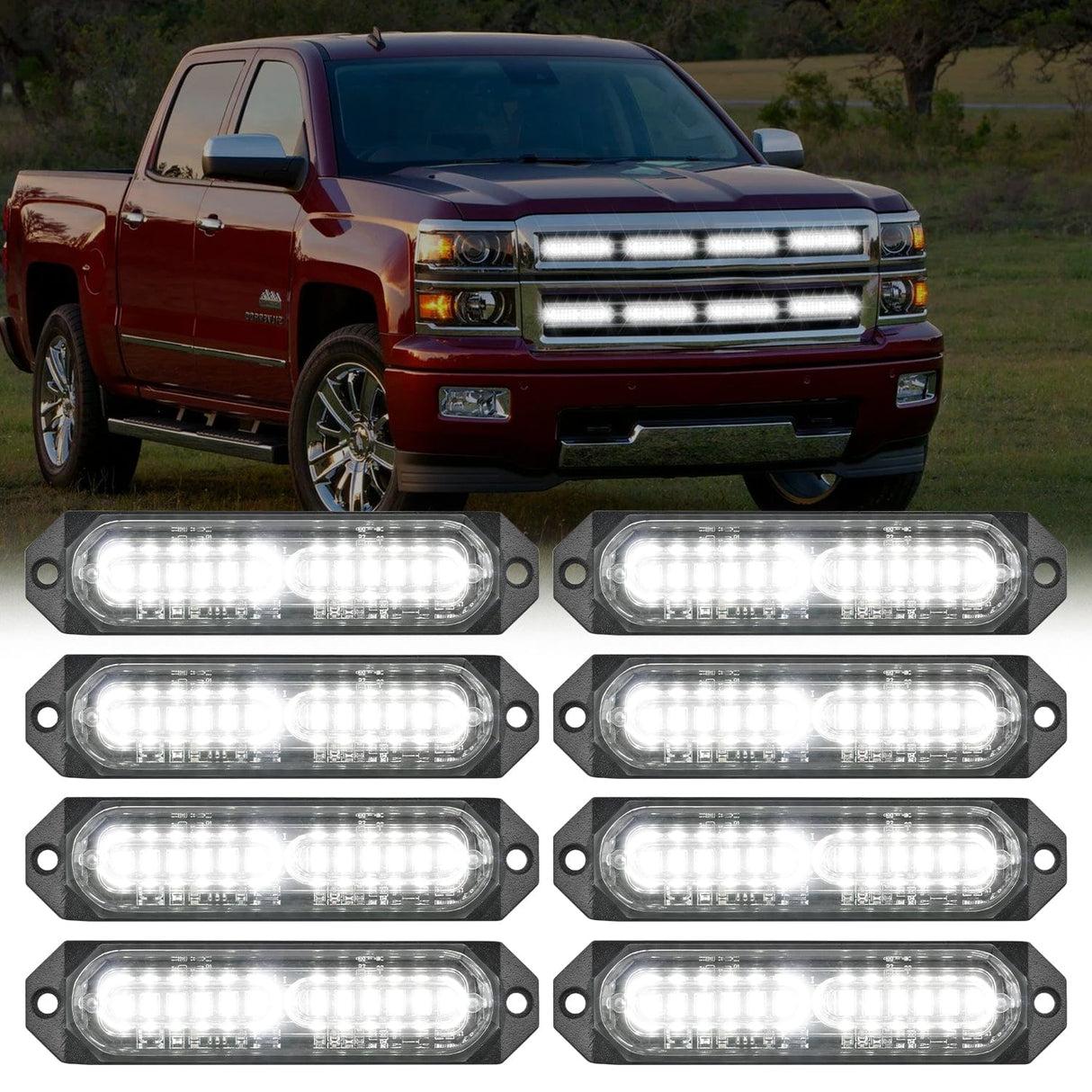Surface Mount Strobe Lights 8PCS 12LED White Emergency Strobe Lights